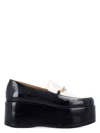 Ganni Bicolor Patent Platform Loafers With 7 Cm Heel In Black Egret