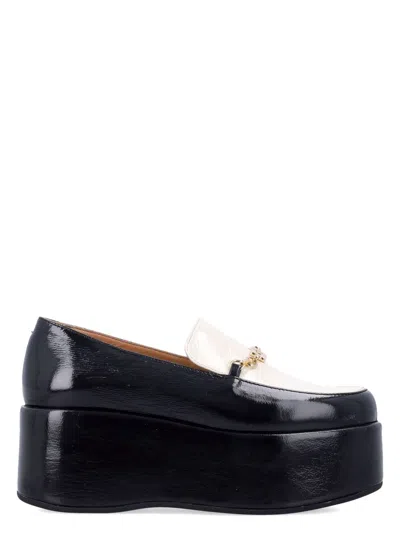 GANNI WOMEN'S BICOLOR PATENT PLATFORM LOAFERS