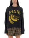 Ganni Jersey With Banana And Logo In Black