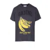 Ganni Crew-neck Cotton T-shirt With Banana Print In Black