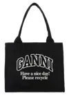 Ganni Recycled Cotton Large Tote Bag In Black