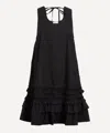 Ganni Ruffle Sleeveless Square Neck Mini Dress In Black