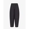 Ganni Womens Black Curved-leg Mid-rise Organic Cotton-blend Trousers In Black