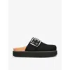 Ganni Feminine Buckle Felted Slides In Black