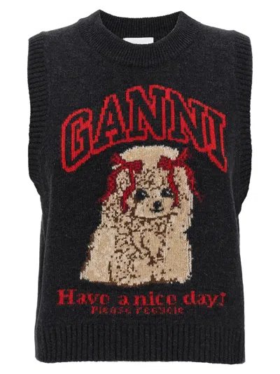 Ganni Women Black Graphic Crew Neck Sweater