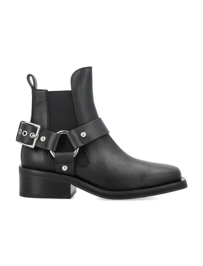 Ganni Women's Black Leather Chelsea Boots For Ss24