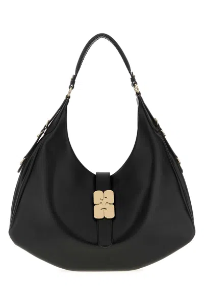 GANNI GANNI WOMEN BLACK LEATHER LARGE KAT SHOULDER BAG