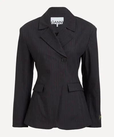 GANNI GANNI WOMEN'S BLACK PINSTRIPE BLAZER