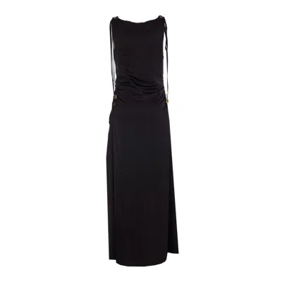 Ganni Women Black Satin Gathered Dress