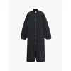 Ganni Womens Black Seersucker Longline Oversized Recycled-polyester Coat In Black