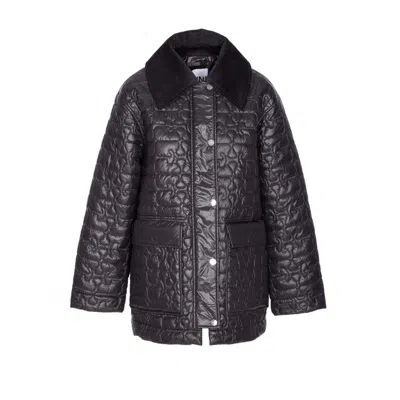 GANNI GANNI WOMEN BLACK SHINY QUILT MIDI JACKET