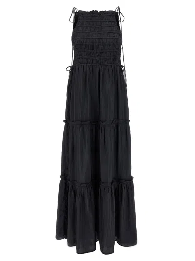 Ganni Women's Black Smock Tie Dress In Gray