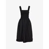 Ganni Black Cotton Poplin Midi Strap Smock Dress In Black