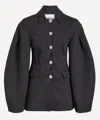 Ganni Womens Faux-crystal Buttons Puff-sleeve Scuba Blazer Phantom In Black