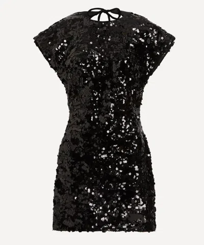 Ganni Sequined Velvet Mini Dress In Black