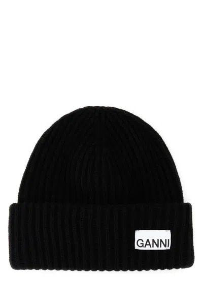 Ganni Women Black Wool Blend Beanie Hat