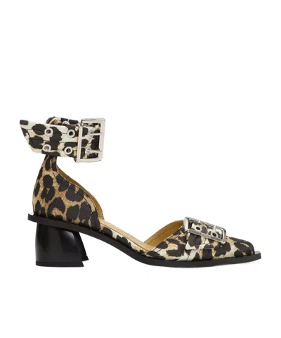 Ganni Women's Block Heel Court Shoes In Animal Print