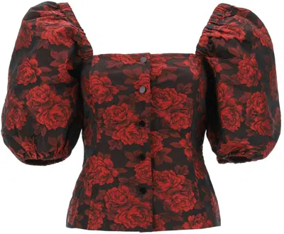 Ganni Blouse In Floral Jacquard In Mixed Colours