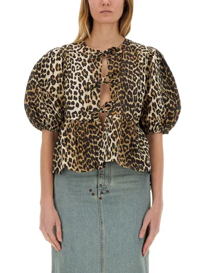 GANNI GANNI WOMEN BLOUSE WITH ANIMAL PATTERN