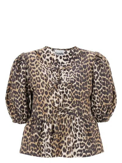 GANNI WOMEN'S BLOUSE WITH ANIMAL PATTERN TOP