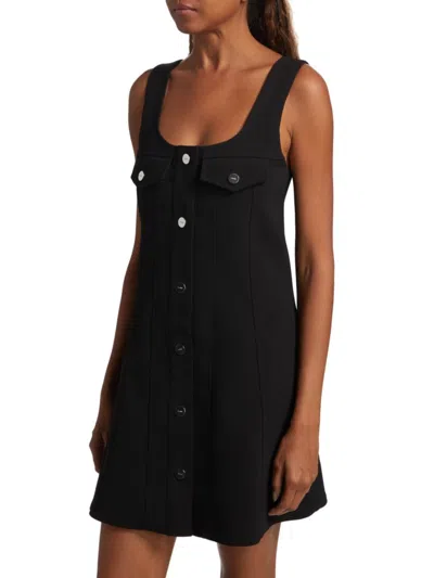 Ganni Snap Front Bonded Crepe Minidress In Black