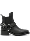 Ganni Buckle-strap Leather Ankle Boot In Black