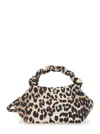 Ganni Women 'bou' Brown Small Handbag With Braided Handle And All-over Leopard Motif In Fabric Woman In Multi