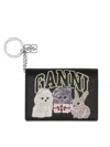 Ganni Bou Card Holder With Animals In Black