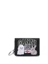 Ganni Bou Card Holder With Animals In Black