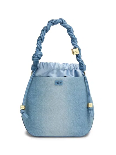 Ganni Women's Bou Charm-embellished Denim Bucket Bag In Blue
