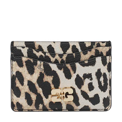 Ganni Women Bou Leopard Cards Holder In Black