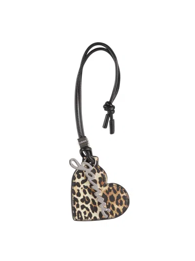Ganni Bou Heart Mirror Keyring In Animal Print