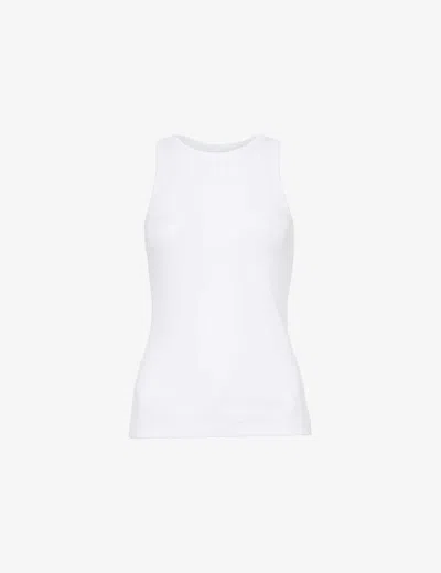 Ganni Womens Bright White Logo-embroidered Stretch-organic Cotton Jersey Top
