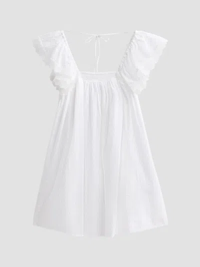 Ganni Women's Broderie Anglaise Babydoll Mini Dress In White