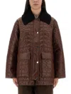 Ganni Quilted Coat With Contrasting Collar In Brown