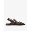 Ganni Buckle Ballerina Leather Slingback Flats In Brown