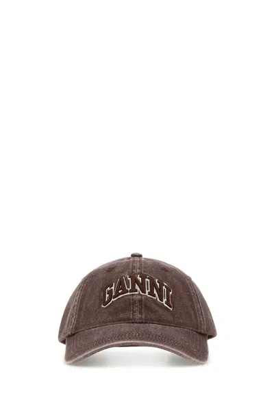 Ganni Women Brown Cotton Baseball Cap