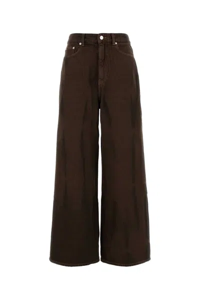 GANNI GANNI WOMEN BROWN DENIM WIDE-LEG JEANS