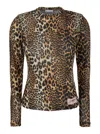 Ganni Brown Top With All-over Leopard Motif