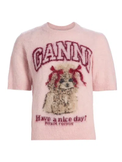 Ganni Women's Brushed Alpaca Graphic T-shirt In Pink