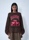 Ganni Brushed Alpaca Graphic Oversized Sweater In Brown