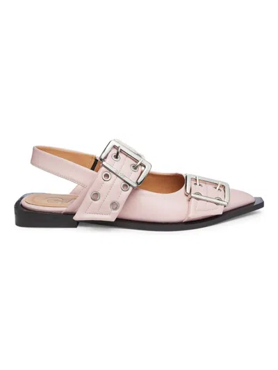 Ganni Women's Buckle Ballerina Flats In Chalk Pink