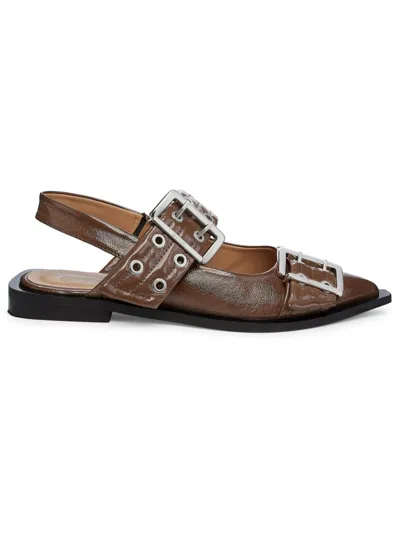 Ganni Women's Buckle Ballerina Flats In Fossil