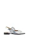 Ganni Silver Slingback Ballet Flat Shoe With Buckles In Silver