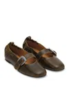 Ganni Dark Olive Green Flats With Buckle Strap