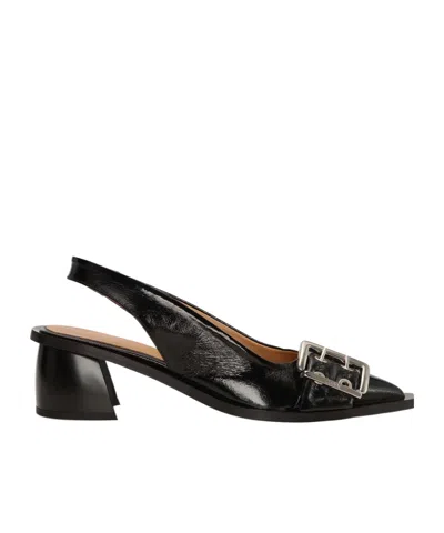 Ganni Feminine Buckle Slingback Pumps In Black