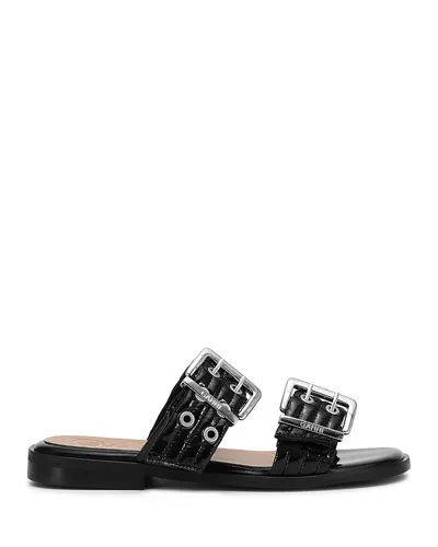 Ganni 5mm Feminine Buckle Strap Sandals In Black