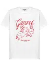 Ganni 'bunnies' White Crewneck T-shirt With Maxi Print On The Front In Multicolor