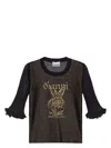 Ganni Transparent Jacquard Top With Playful Graphic In Black