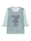 Ganni Sheer Jacquard Top In Blue
